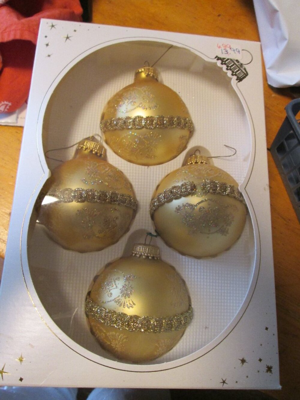 4 stain ball glitter blown glass elegant victorian gold krebs ornaments lot of 4
